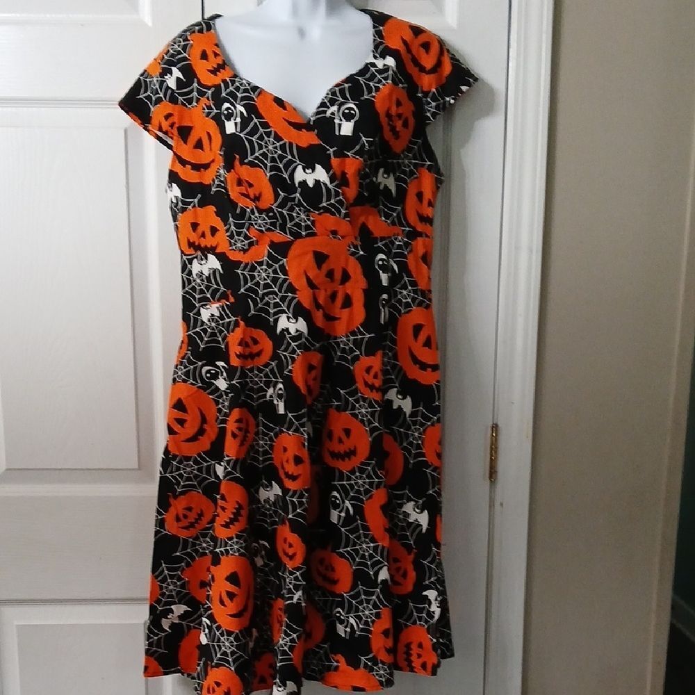 Hanpce'irs Halloween Pumpkin Print short sleeve Dress Sz XL NWOT